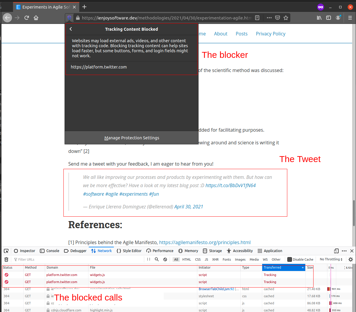Showing the problem caused by Firefox tracker protection